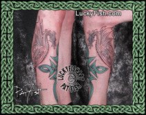 2 Dragons Tattoo in Flight with Celtic Design – LuckyFish Art